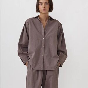 Deiji Studios The Tuck Shirt in Cognac Stripe